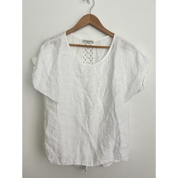 Terzo Millennio 100% Linen White Lace Crochet Tunic Top S Coastal Lagenlook - Picture 1 of 6